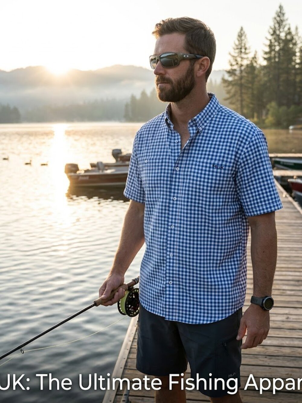 Huk Men's Shirt XL Blue White Gingham Checks Short Sleeve Button Up Fishing